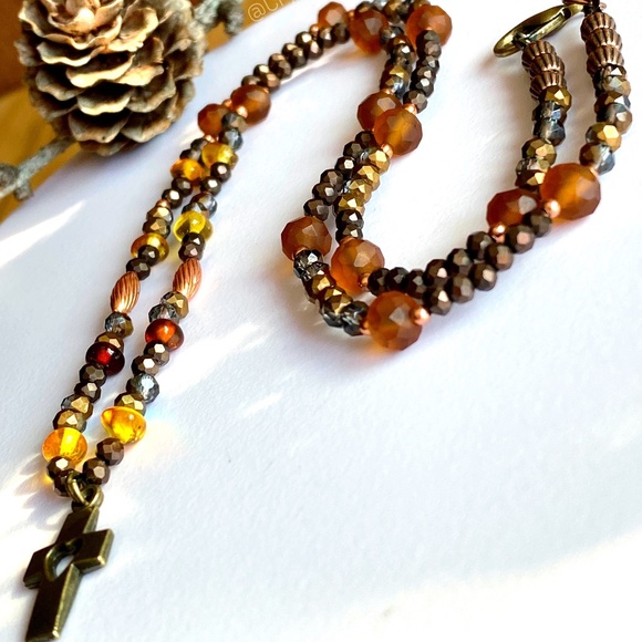 Baltic Amber with Austrian Crystals Christian Cross Necklace - Picture 1 of 9